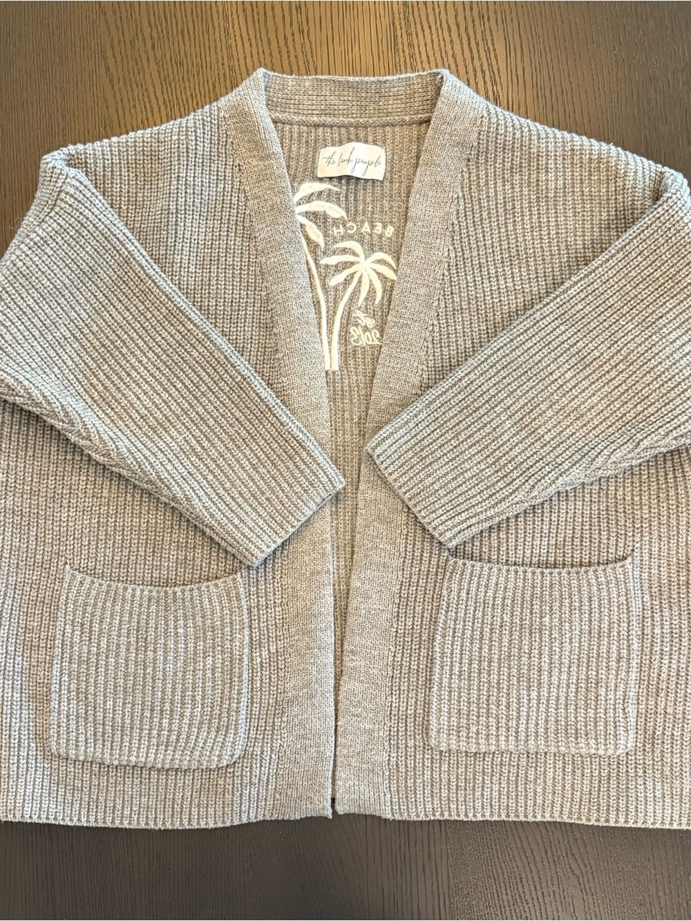 The Love People Taupe Open-Front Ribbed Cardigan with Pockets